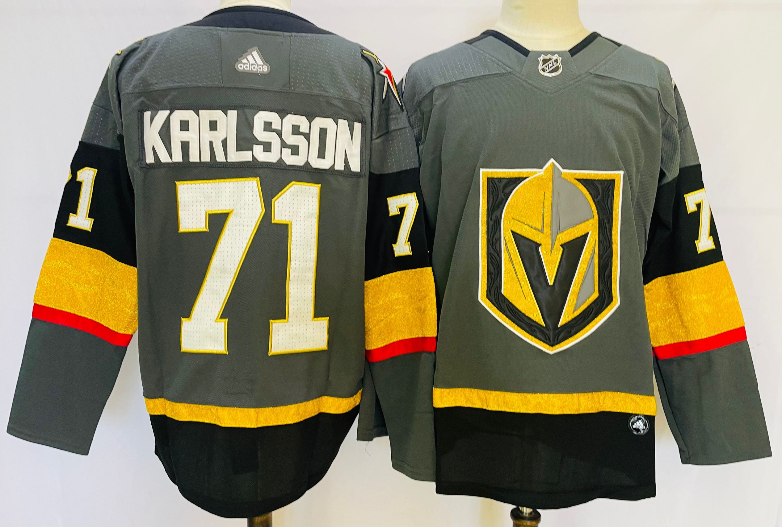 Men Vegas Golden Knights #71 Karlsson Grey Authentic Stitched 2022 Adidas NHL Jersey